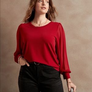 Banana Republic Red Sheer Sleeve Top